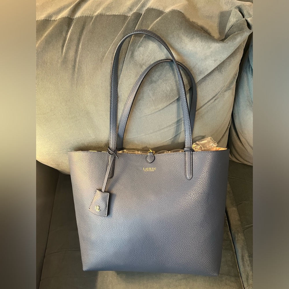 Cute like new reversible Lauren Ralph Lauren tote. Blue to blue floral print.